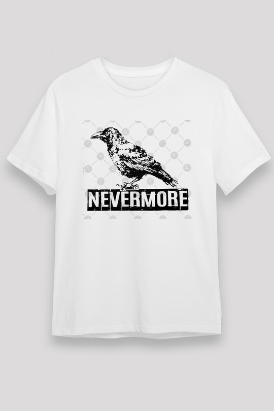 Nevermore Baskılı Unisex Beyaz Tişört - Tshirt