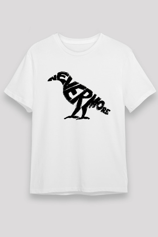 Nevermore Baskılı Unisex Beyaz Tişört - Tshirt