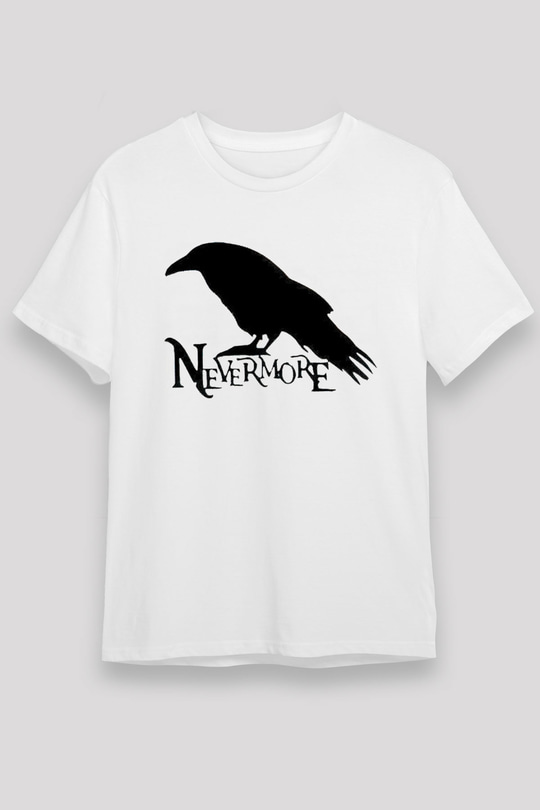 Nevermore Baskılı Unisex Beyaz Tişört - Tshirt