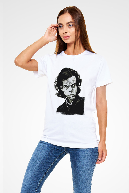Nick Cave Baskılı Unisex Beyaz Tişört - Tshirt