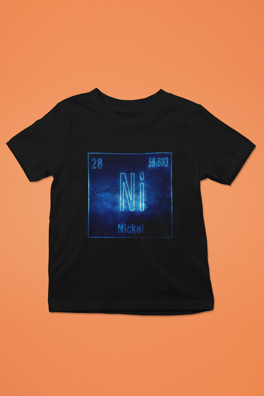 Nikel Elementi Atom Numarası Baskılı Unisex Siyah Çocuk Tişört