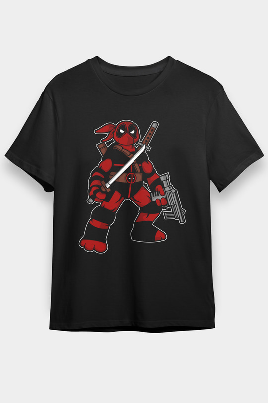 Ninja Deadpool Baskılı Siyah Unisex Tişört