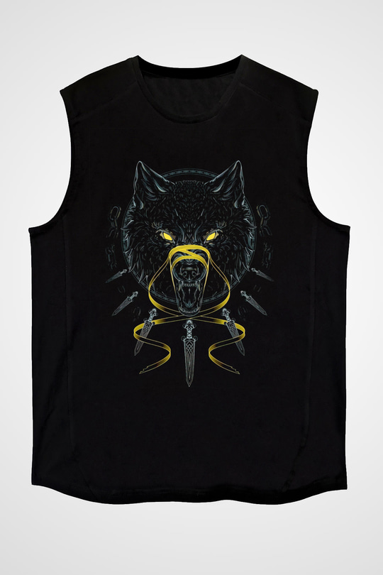 Ninja Kurt Baskılı Unisex Siyah  Kolsuz Tişört