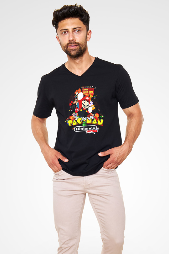 Nintendo Siyah Unisex V Yaka Tişört