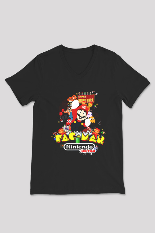 Nintendo Siyah Unisex V Yaka Tişört