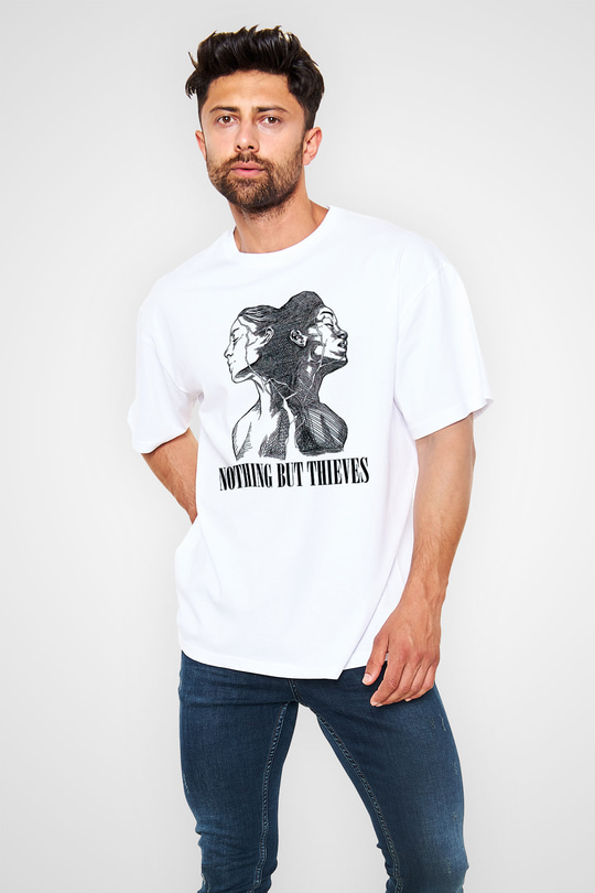 Nocturnal Depression Baskılı Beyaz Unisex Oversize Tişört - Tshirt