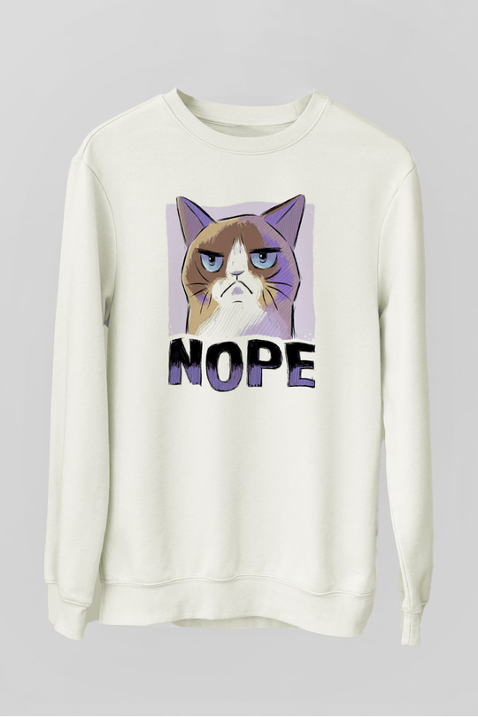 Nope Baskılı Unisex Beyaz  Sweatshirt