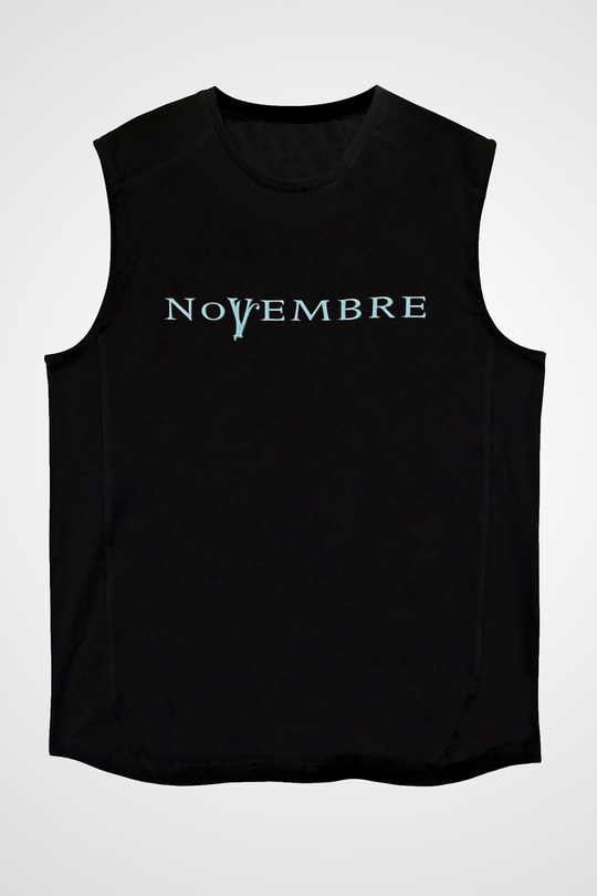 Novembre Baskılı Unisex Siyah Kolsuz Tişört - Tshirt