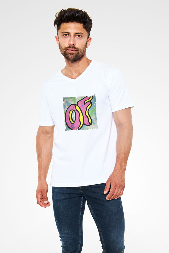 Odd Future Baskılı Beyaz V Yaka Unisex Tişört