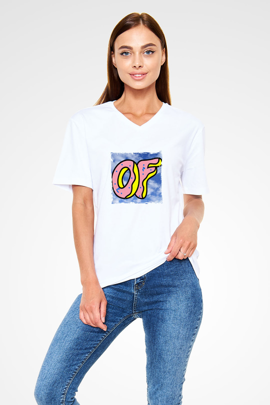 Odd Future Baskılı Beyaz V Yaka Unisex Tişört