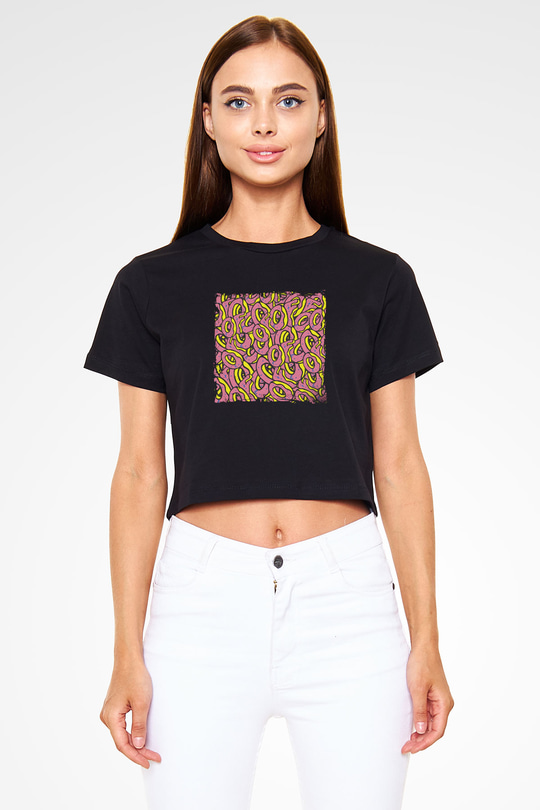 Odd Future Baskılı Crop Top Siyah Kadın Tişört