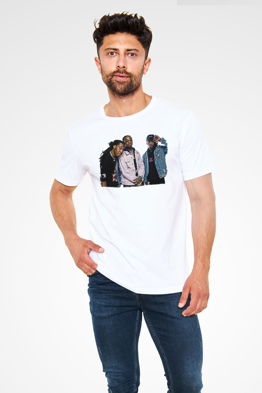 Offset Baskılı Unisex Beyaz Tişört - Tshirt