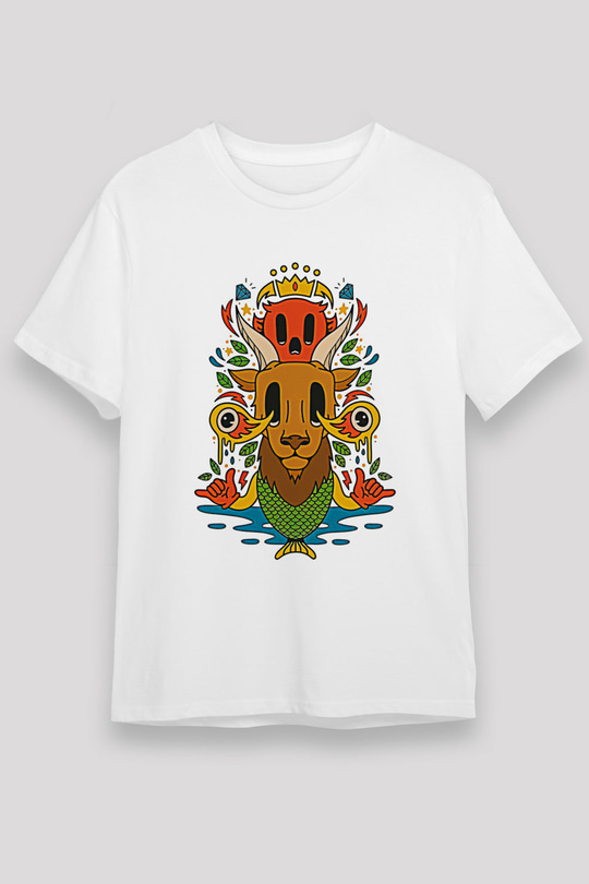 Oğlak Burcu Unisex Baskılı Beyaz Tişört - Tshirt
