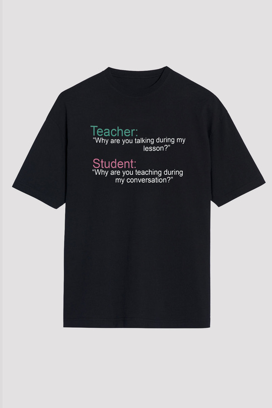 Öğretmen Siyah Unisex Oversize Tişört T-Shirt