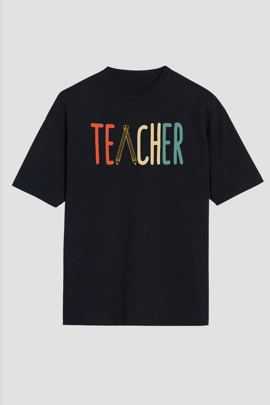 Öğretmen Siyah Oversize Tişört Oversize T-shirt - TişörtFabrikası