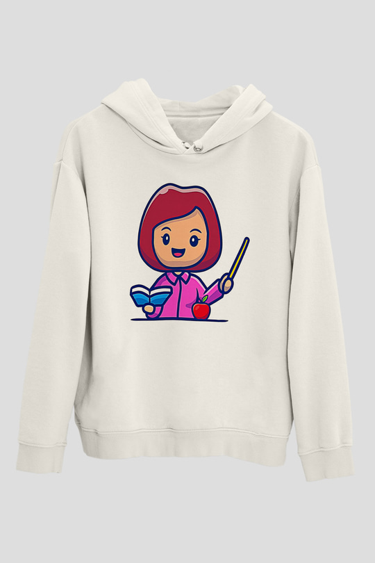 Öğretmenler Günü Baskılı Beyaz Unisex Kapüşonlu Sweatshirt