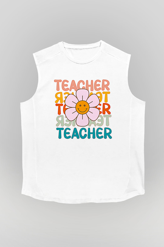 Öğretmenler Günü Baskılı Beyaz Unisex Kolsuz Tişört - Tshirt