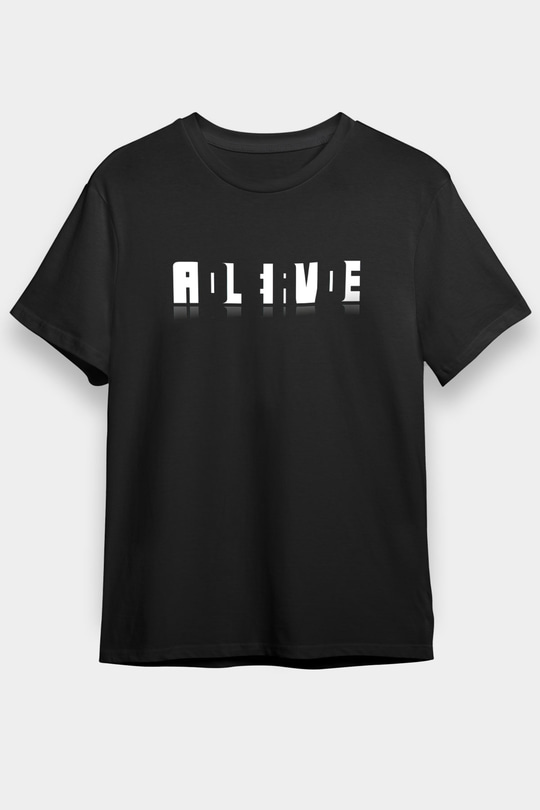 Ölü Canlı Süperpozisyon Baskılı Unisex Siyah Tişört - Tshirt
