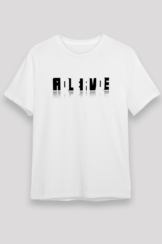 Ölü Canlı Süperpozisyon Baskılı Unisex Beyaz Tişört - Tshirt
