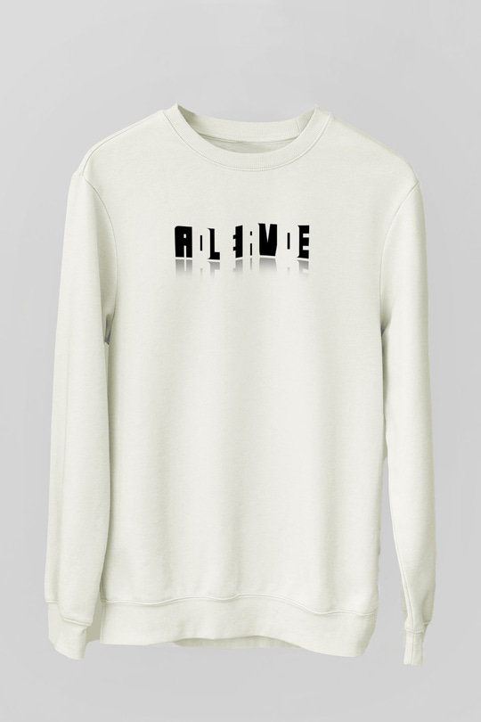 Ölü Canlı Süperpozisyon Baskılı Unisex Ekru Sweatshirt