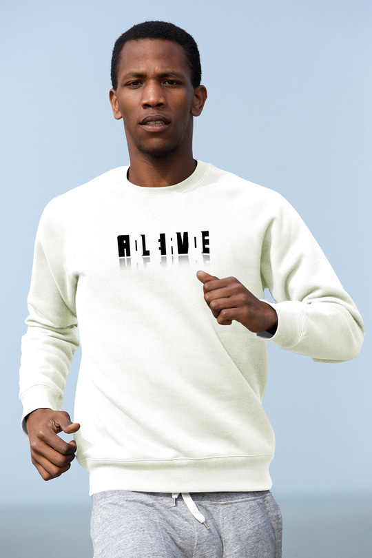 Ölü Canlı Süperpozisyon Baskılı Unisex Ekru Sweatshirt