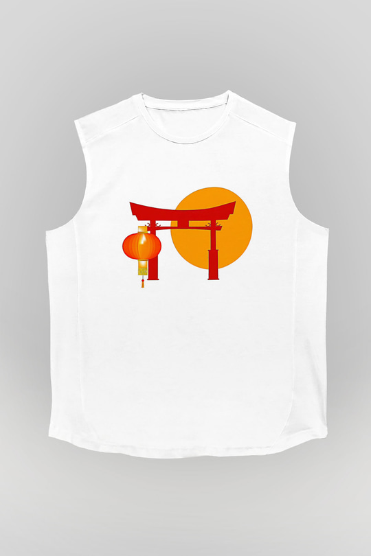Om Baskılı Beyaz Unisex Kolsuz Tişört - Tshirt