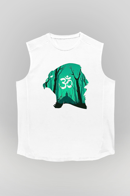 Om Baskılı Beyaz Unisex Kolsuz Tişört - Tshirt
