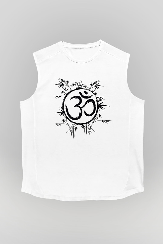 Om Baskılı Beyaz Unisex Kolsuz Tişört - Tshirt