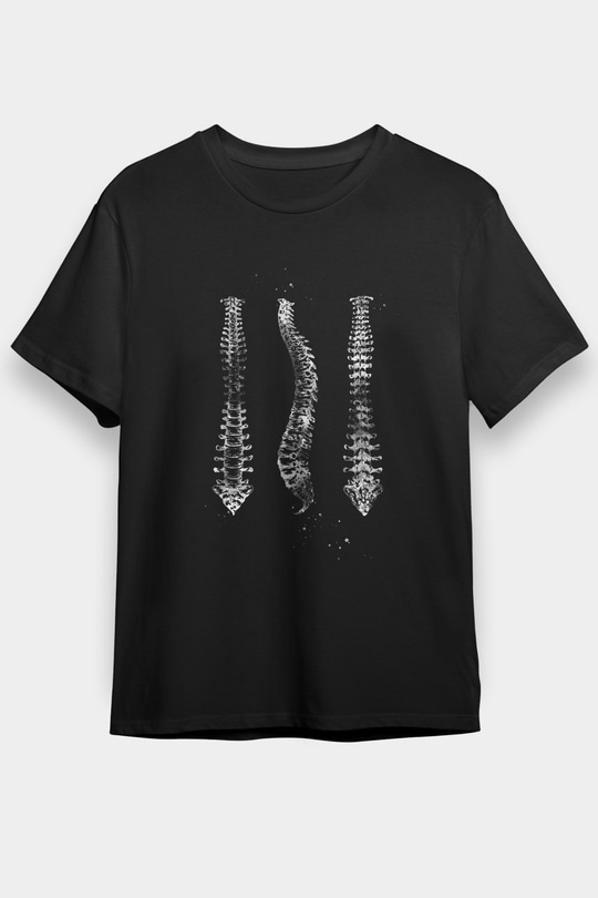 Omurga Baskılı Unisex Siyah Tişört - Tshirt