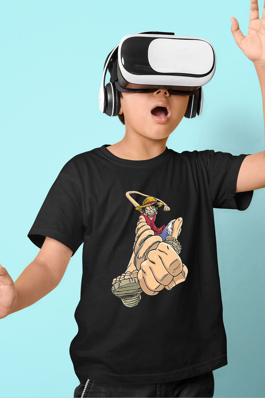 One Piece Baskılı Unisex Siyah Çocuk Tişört - Tshirt