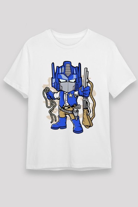 Optimus Cowboy Baskılı Beyaz Unisex Tshirt