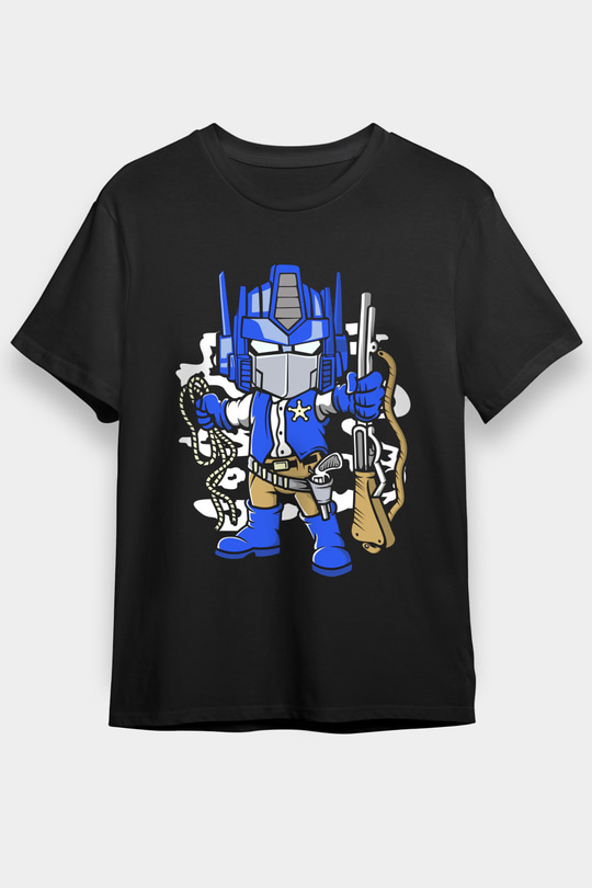 Optimus Cowboy Baskılı Siyah Unisex Tshirt