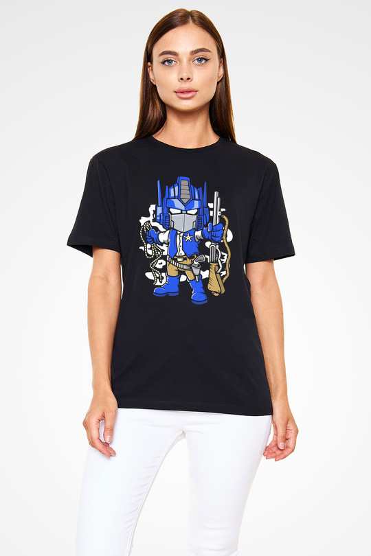 Optimus Cowboy Baskılı Siyah Unisex Tshirt