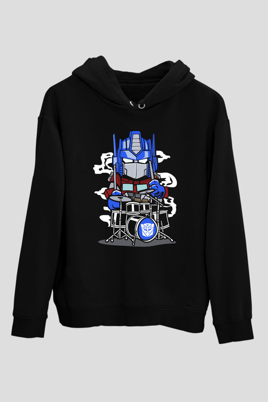 Optimus Drummer Baskılı Siyah Unisex Tshirt