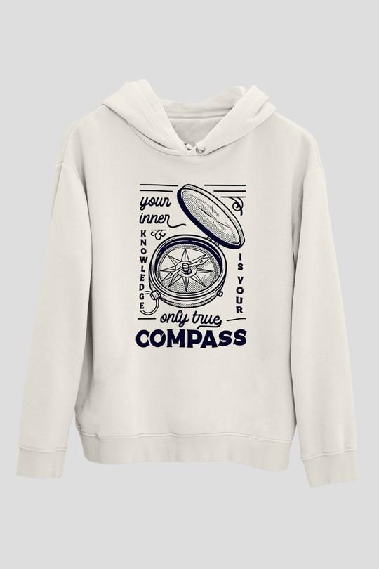 Orienteering Baskılı Unisex Ekru Hoodie