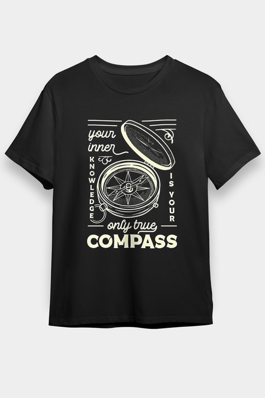 Orienteering Baskılı Unisex Siyah Tişört - Tshirt