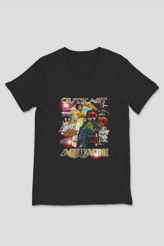 OutKast Baskılı Unisex Siyah V Yaka Tişört - Tshirt