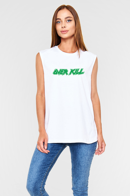 Overkill Beyaz Unisex Kolsuz Tişört