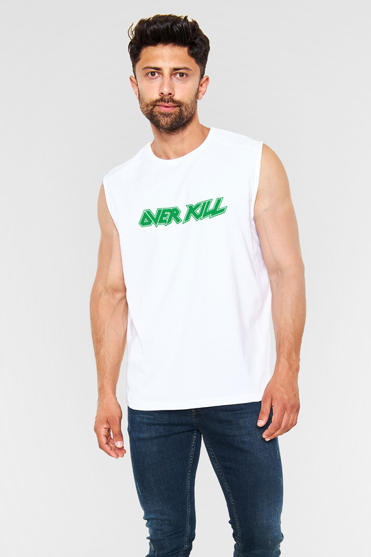 Overkill Beyaz Unisex Kolsuz Tişört