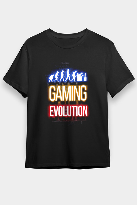 Oyuncu Evrimi Baskılı Unisex Siyah Tişört - Tshirt