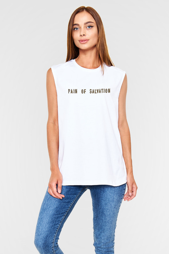 Pain Of Salvation Baskılı Beyaz Unisex Kolsuz Tişört - Tshirt