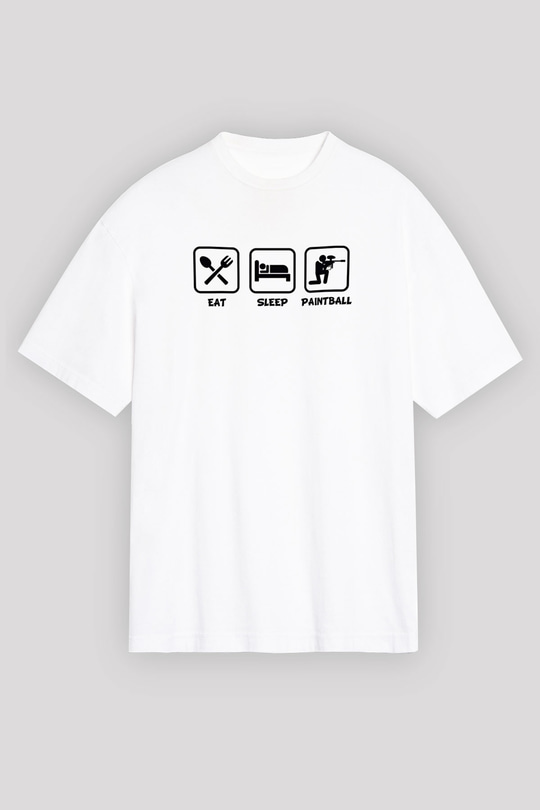 Paintball Baskılı Unisex Beyaz Oversize Tişört - Tshirt