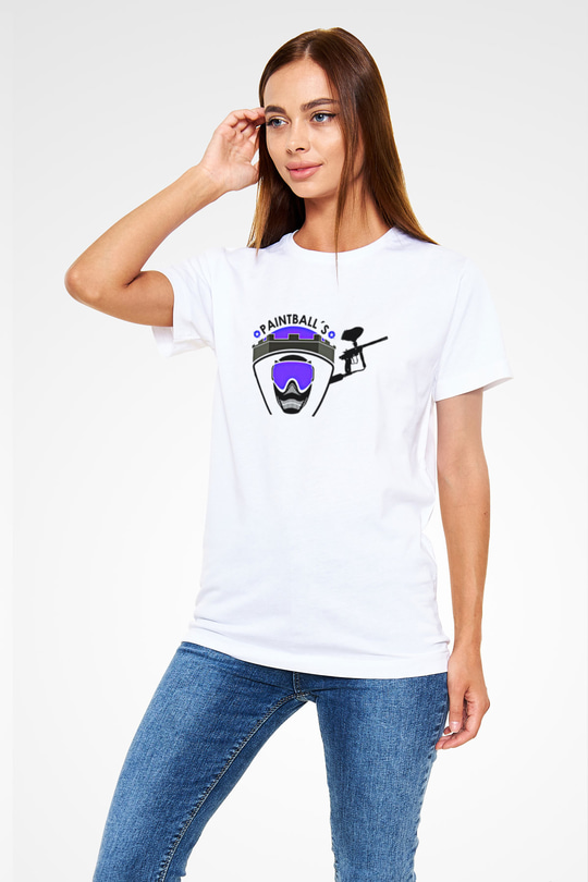 Paintball Baskılı Unisex Beyaz Tişört - Tshirt