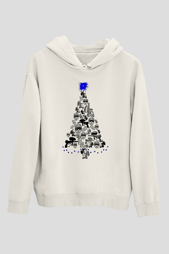 Paintball Baskılı Unisex Ekru Hoodie