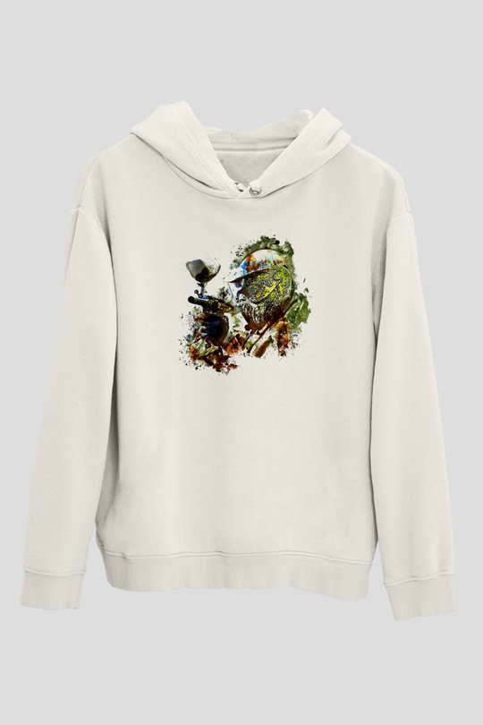 Paintball Baskılı Unisex Ekru Hoodie
