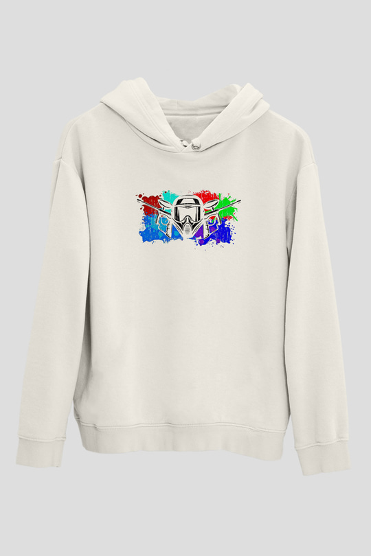 Paintball Baskılı Unisex Ekru Hoodie