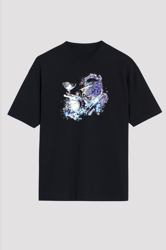 Paintball Baskılı Unisex Siyah Oversize Tişört