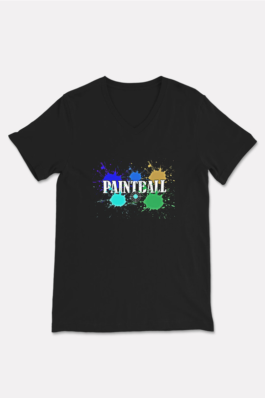 Paintball Baskılı Unisex Siyah V Yaka Tişört