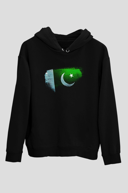 Pakistan Bayrağı Baskılı Unisex Siyah Kapüşonlu Sweatshirt