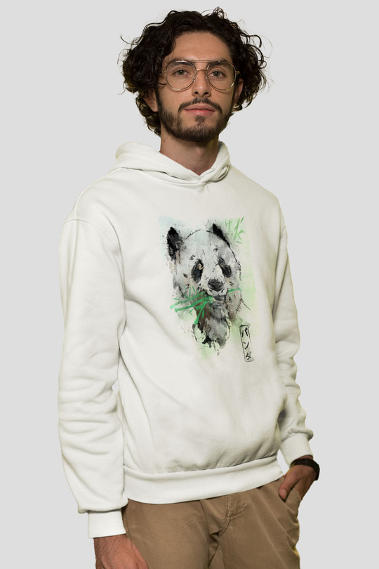Panda Beyaz Unisex Kapüşonlu Sweatshirt